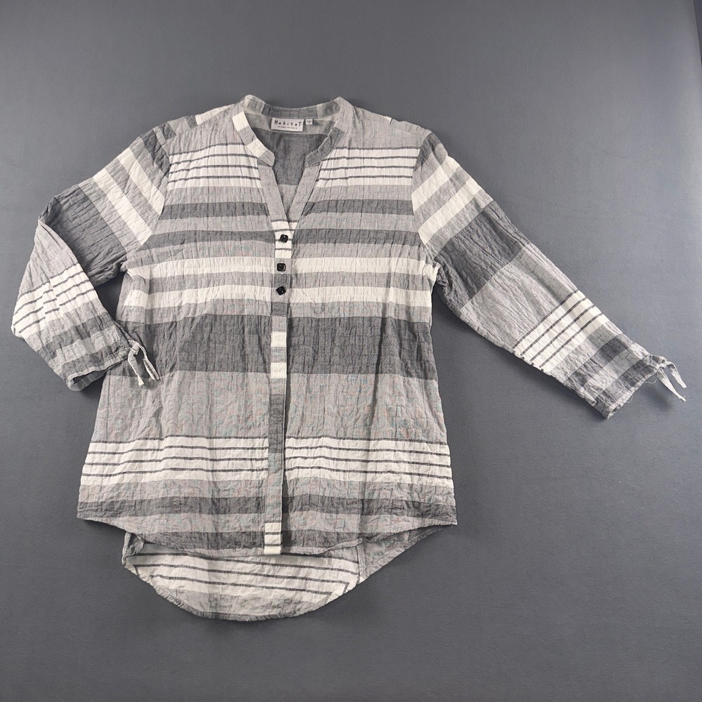 Habitat Clothes to Live In Grey White Striped Crinkle Cotton Tunic Top Medium
